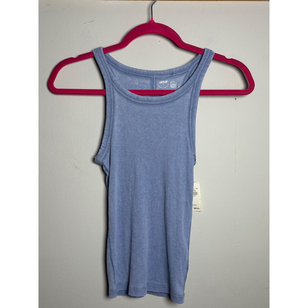 Aerie Ribbed High Neck Tank Blue Layering Capsule Fall Basic XS NWT